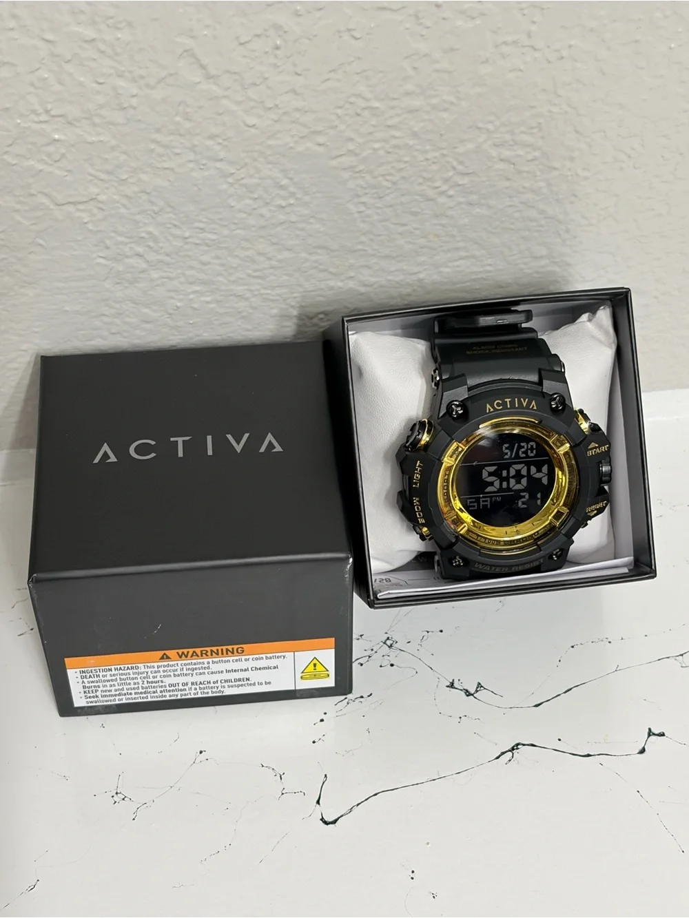 Activa Men's Quartz Digital Chronograph Watch Black/Gold 30m w/ Box